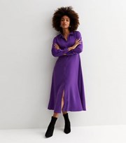 New Look Purple Tie Waist Long Sleeve Midi Shirt Dress